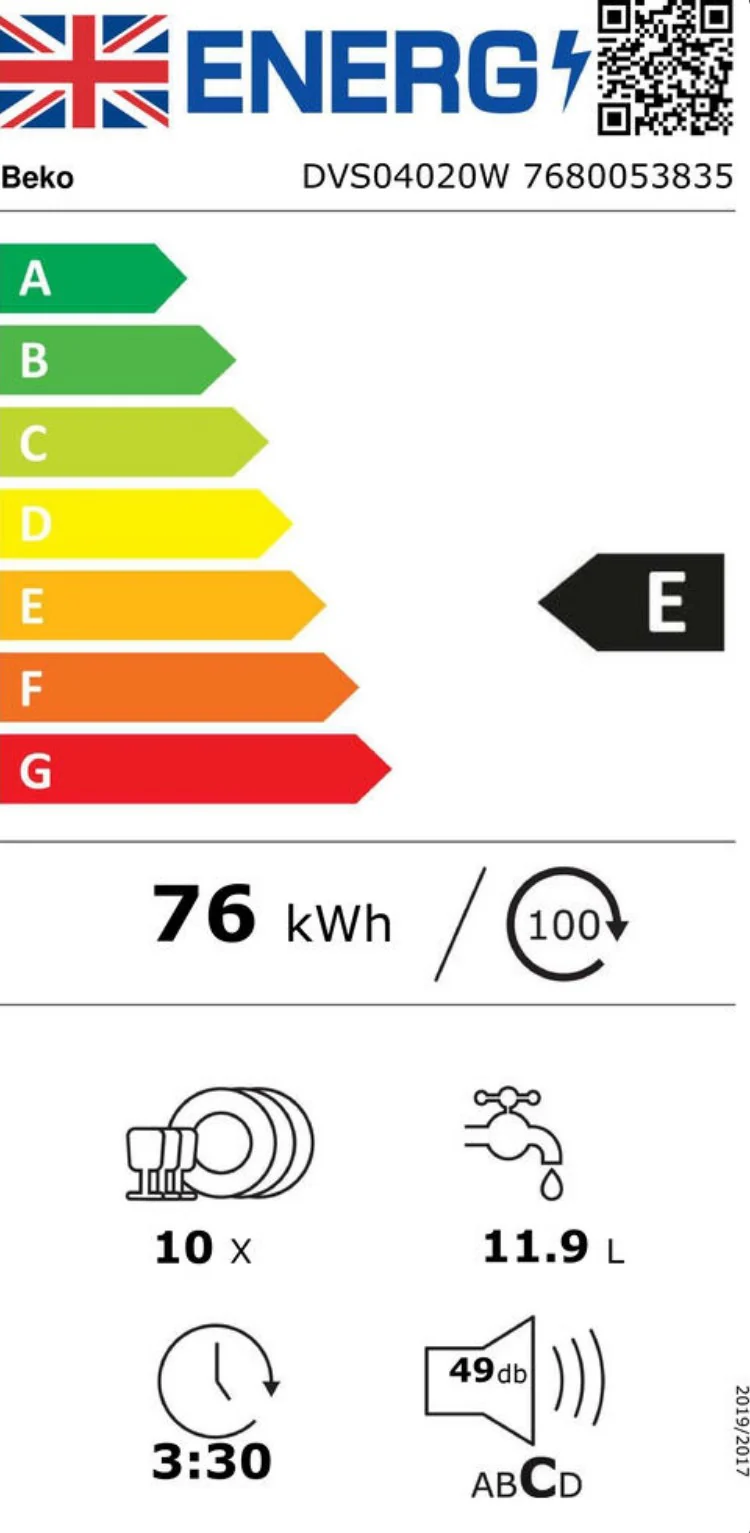 Beko DVS05C20W Slimline Freestanding Dishwasher - Image 3