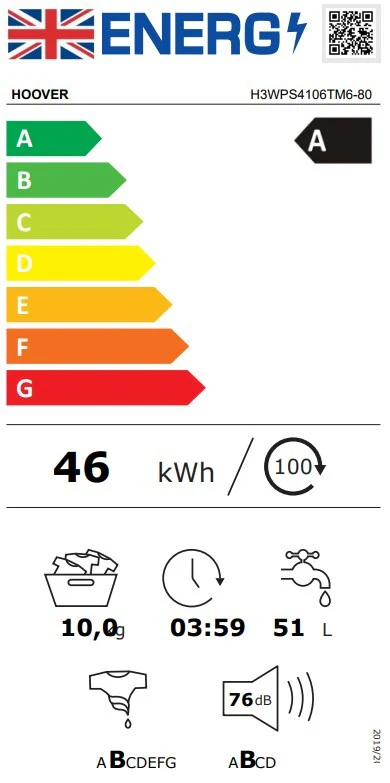 Hoover H-Wash 350 H3WPS4106TM6 10kg 1400rpm Washing Machine - Image 6