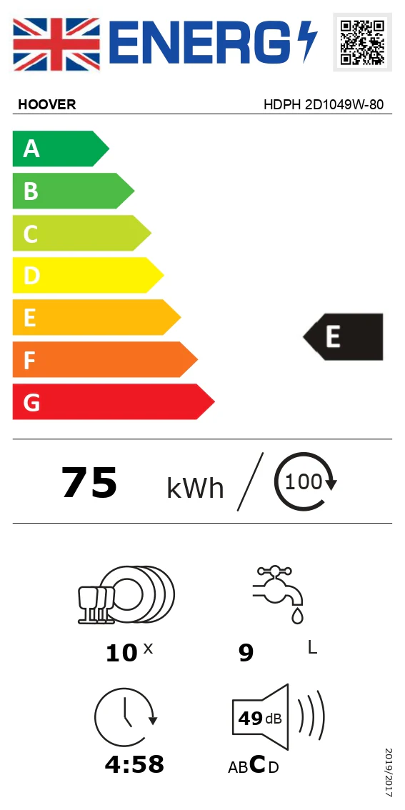 Hoover HDPH 2D1049W Slimline Freestanding Dishwasher - Image 6